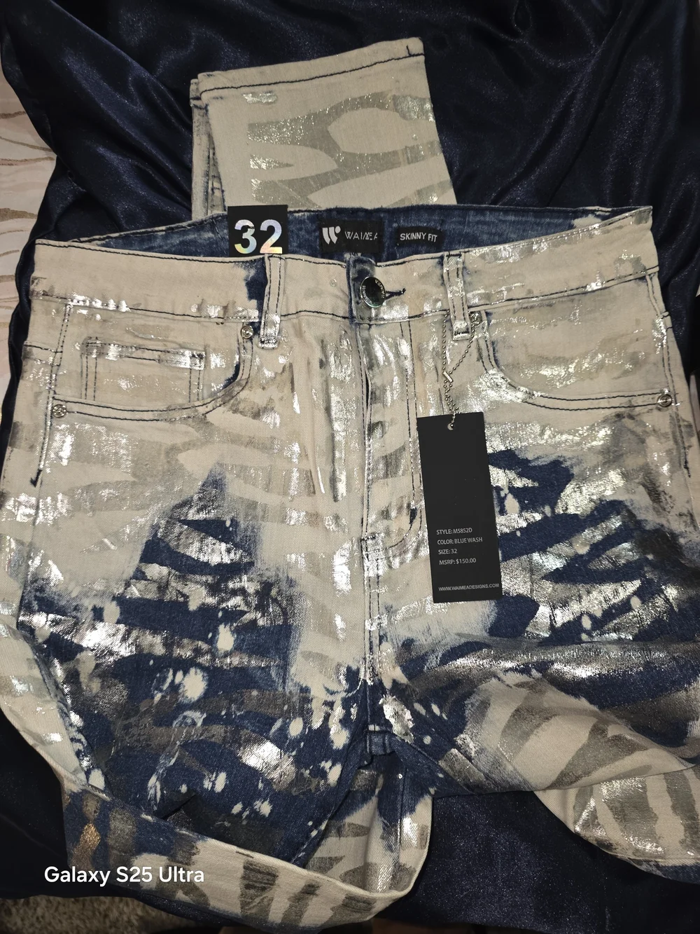 Waimea Stretch Jeans In Silver, Black & Blue. New With Tags. Size 32. MFRP:$85